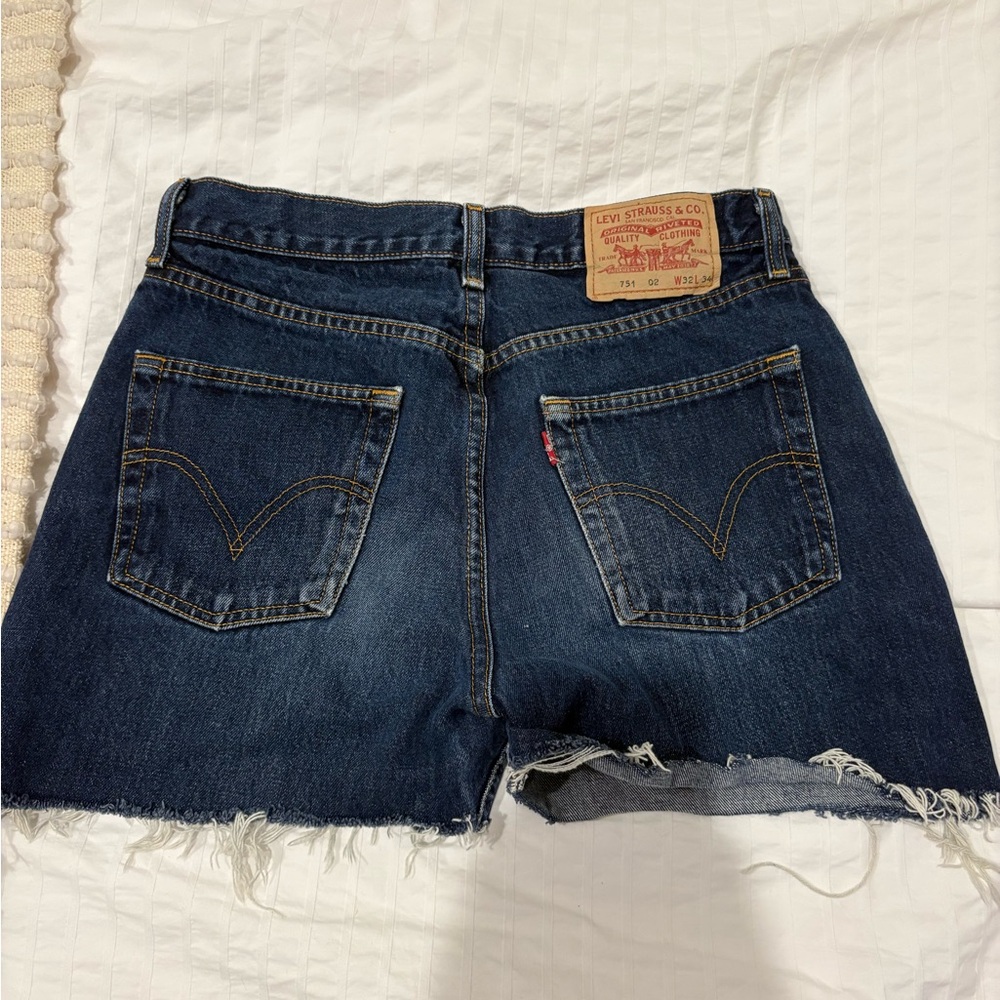 Levi's Indigo Blue Denim Cutoff Shorts with Frayed Hem